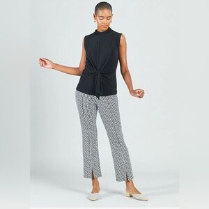 Clara Sun Woo Black & White‎ Textured Kick Front Slit Flare Stretch Pants